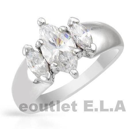 2.3ct MARQUISE CZ 3-stone SOLID SILVER RING-sz8